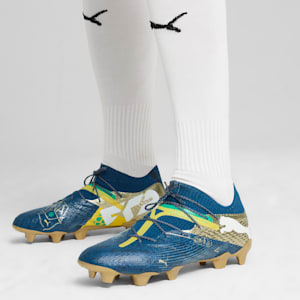 Chaussures de soccer à crampons pour terrain dur/terrain artificiel PUMA x NEYMAR JR FUTURE 7 ULTIMATE "BNA" Homme, Sailing Blue-Marine Blue-Pelé Yellow-Grassy Green-Gold, extralarge